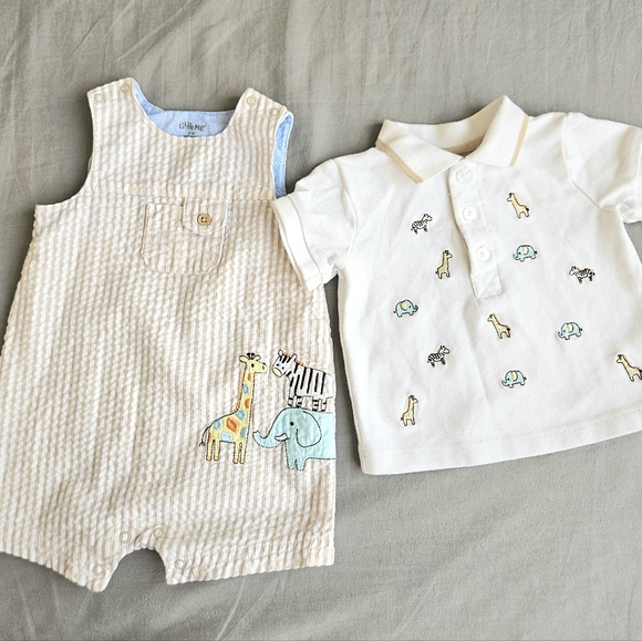 Janie and Jack Cream Romper and White Polo Set - Picture 1 of 6